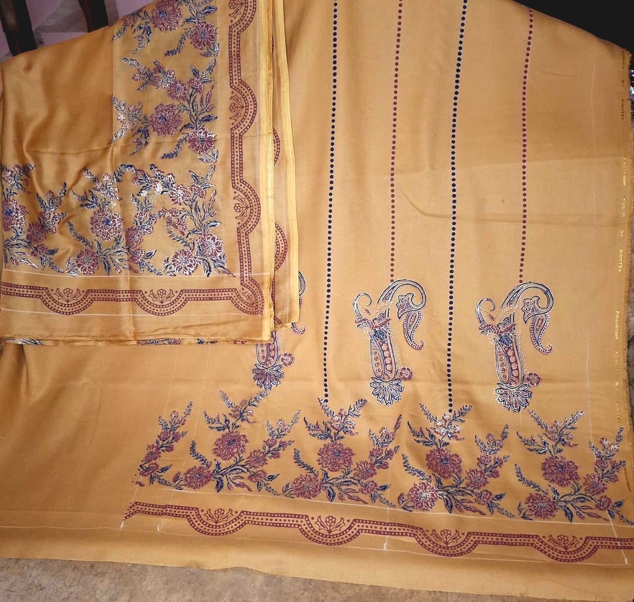 Pashmina Mustard Block Print Suit