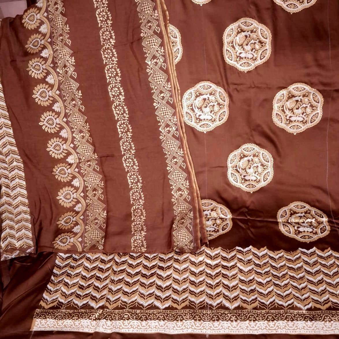 Brown Glaze Cotton Block Print Suit