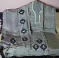 Grey Dupion Silk Block Print Suit